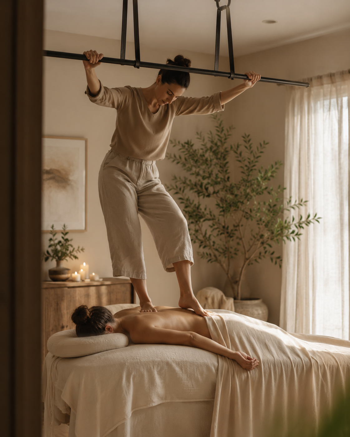 Ashiatsu massage setup.