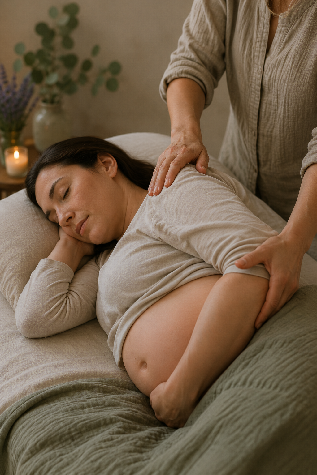 Prenatal massage support setup.